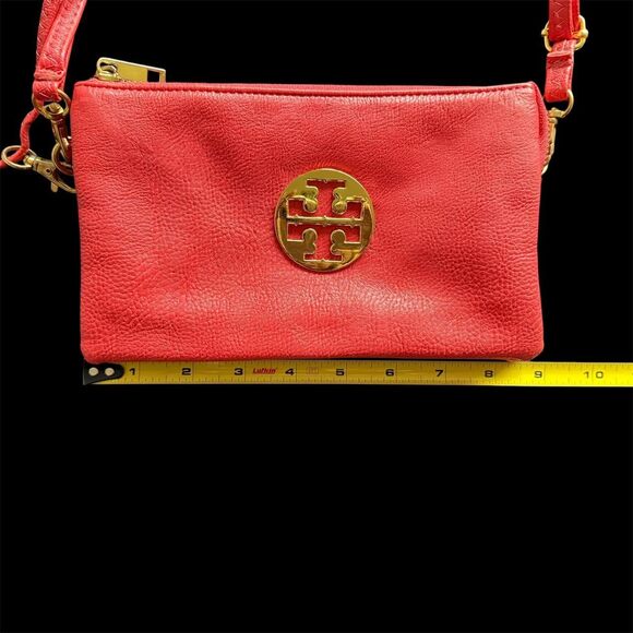 Tory Burch Orange Multi-pocket Leather Crossbody Wristlet Bag Purse Wallet - Picture 5 of 6